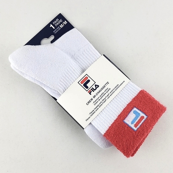 ⭐️3/ $30⭐️ FILA Unisex Crew Sock One Pair White Red Blue Size M - Picture 1 of 6